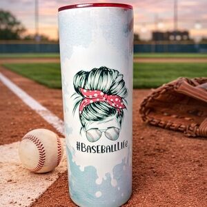 Stainless BaseballLife Water Tumbler - Light Blue with Red Accent